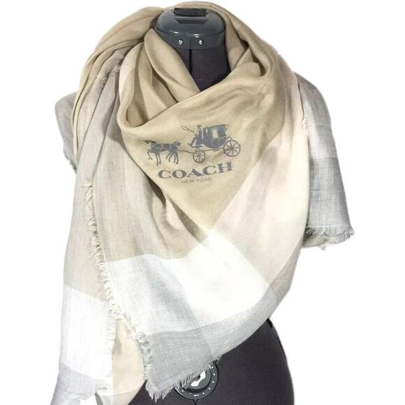 COACH Ladies Stone Tan Year Round Windowpane Scarf, NWT - Picture 1 of 2